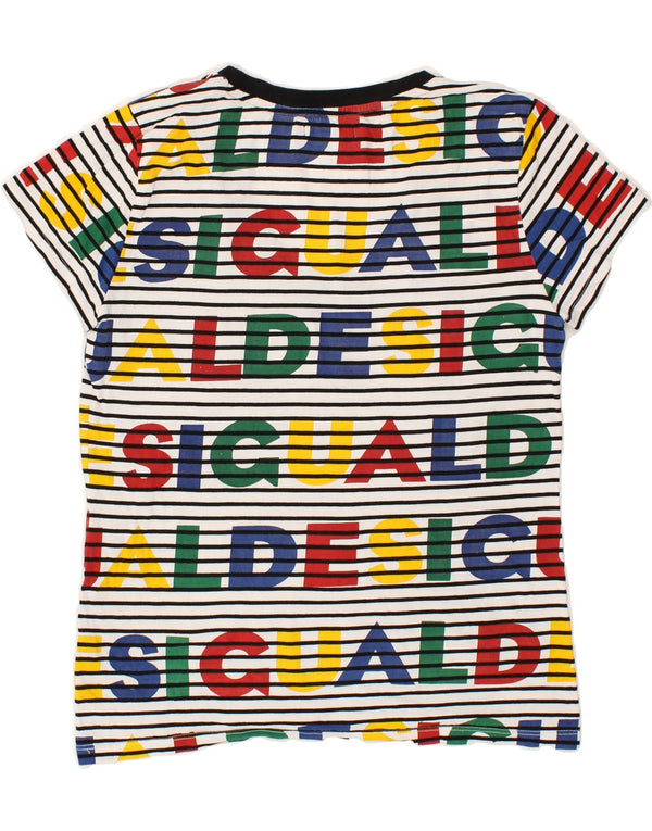 DESIGUAL Femme T-Shirt Graphique Top UK 44 Medium Multicolore Rayé