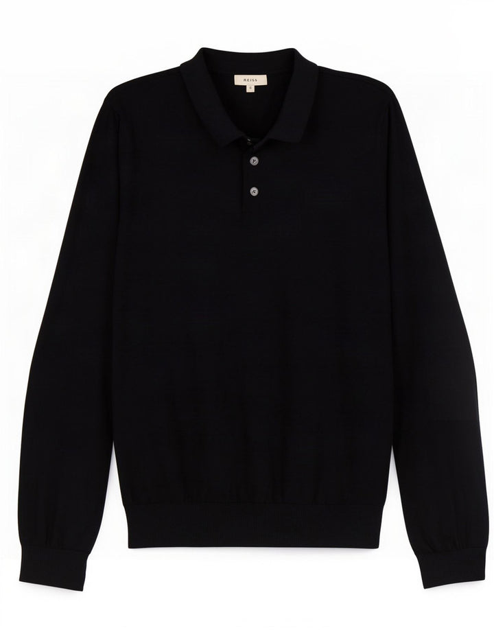 Reiss Pull à col polo pour homme en laine bleu marine Taille L