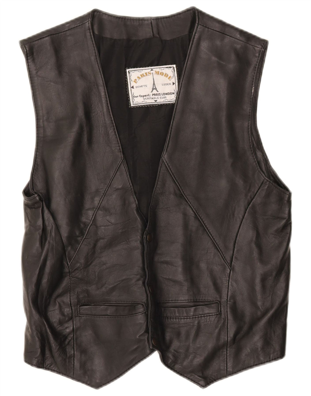 VINTAGE Mens Leather Waistcoat Small Black Leather