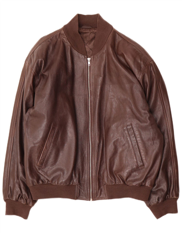 veste en cuir bomber homme vintage IT 48 cuir marron moyen