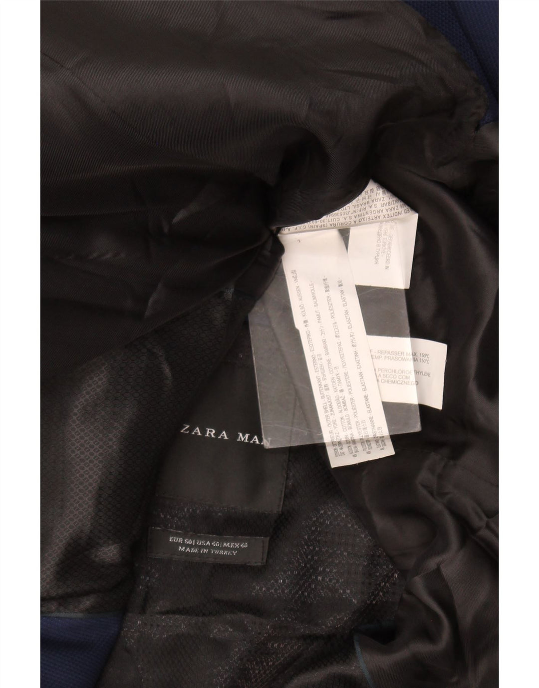 Zara Veste Blazer 2 Boutons Homme EU 50 Coton Bleu Marine Moyen