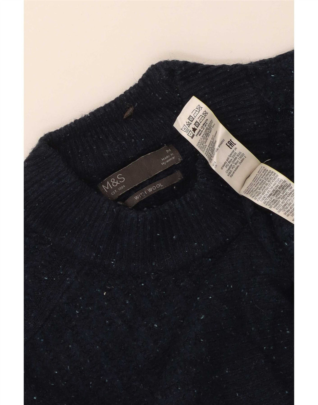 Marks & Spencer Pull à col rond pour homme Bleu marine moucheté