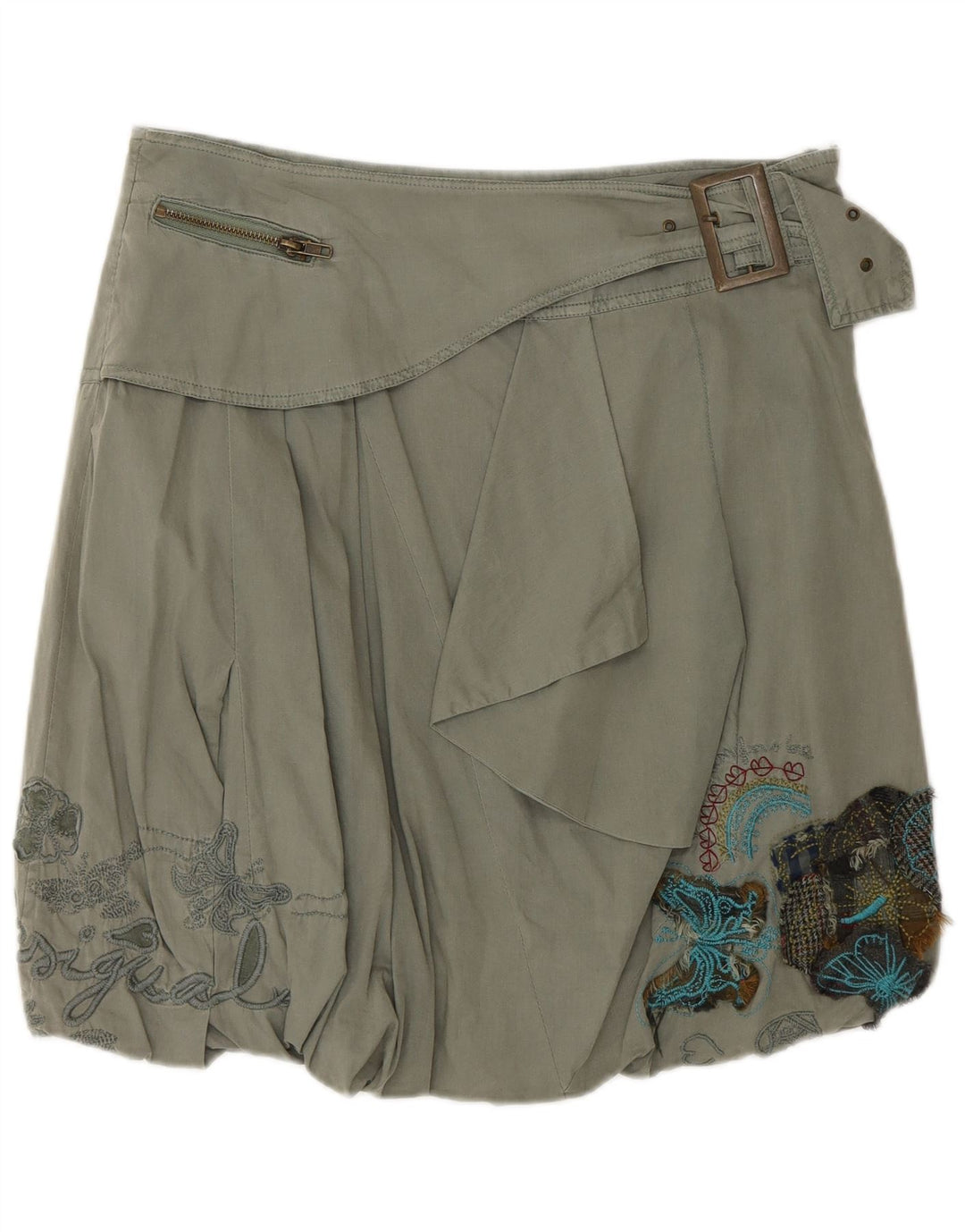 Desigual Jupe Bubble W30 Medium Kaki Floral Femme
