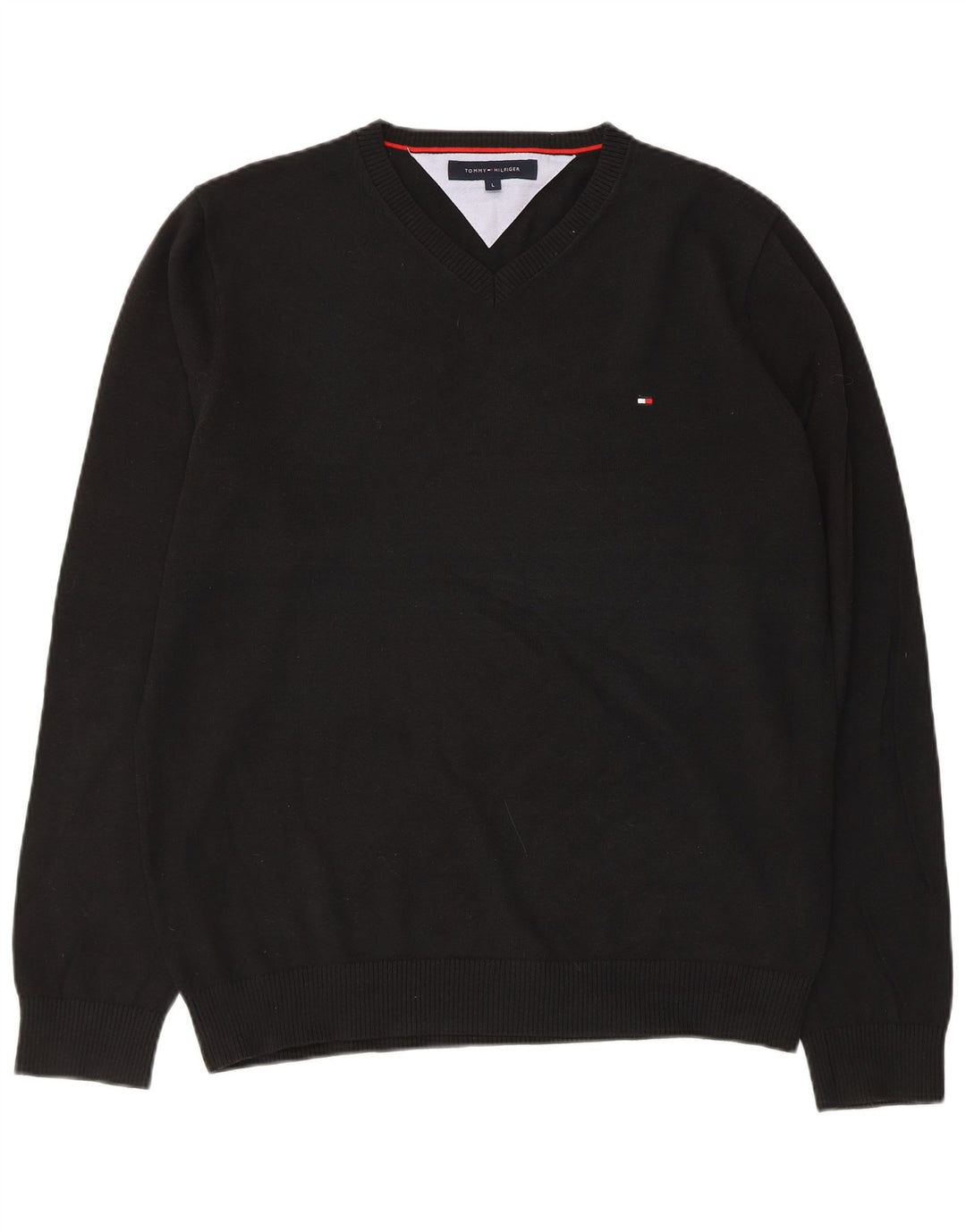 TOMMY HILFIGER Pull col V pour homme en coton noir Large