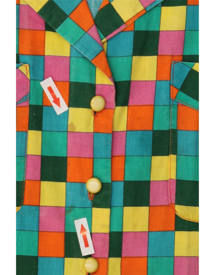 chemise à manches courtes femme vintage UK 16 Grand chèque multicolore