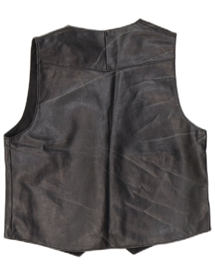 gilet en cuir femme vintage UK 14 Moyen Noir