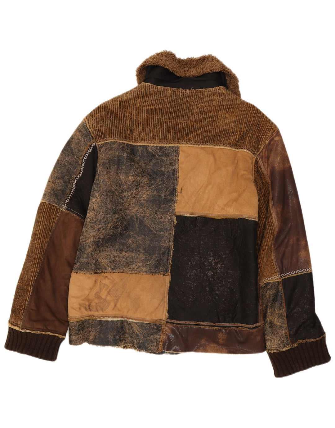 ENERGIE Veste Sherpa Homme UK 40 Large Marron Patchwork Coton