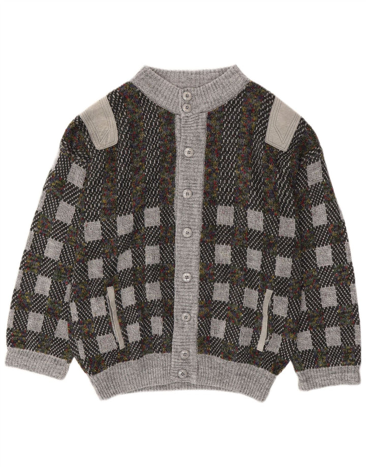 vintage Mens Cardigan Sweater IT 54 XL Gris Géométrique Laine