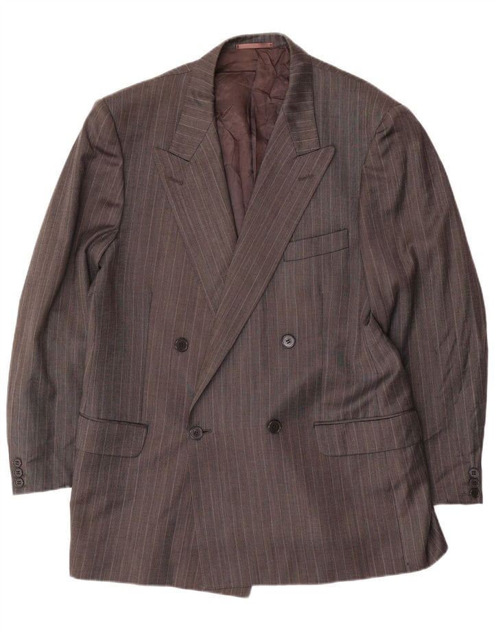 JAEGER Veste Blazer Double Boutonnage Homme IT 54 2XL Gris Laine à Fines Rayures