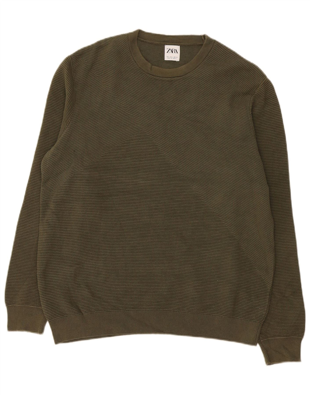 Zara Pull à col rond pour homme en coton kaki Large