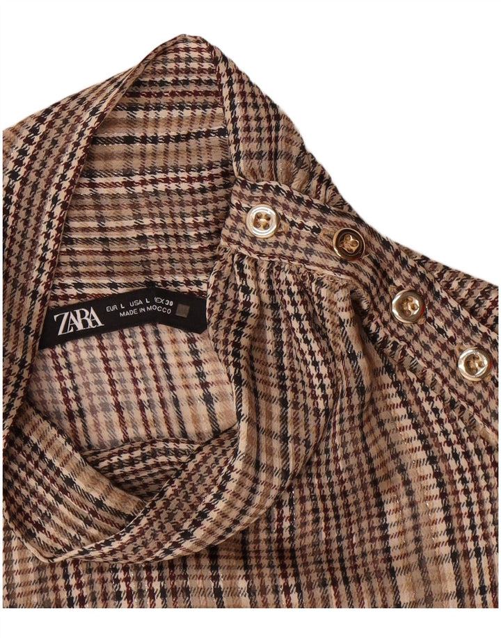 Zara Pull à manches longues pour femme - Chemisier UK 16 - Grand carreaux marron