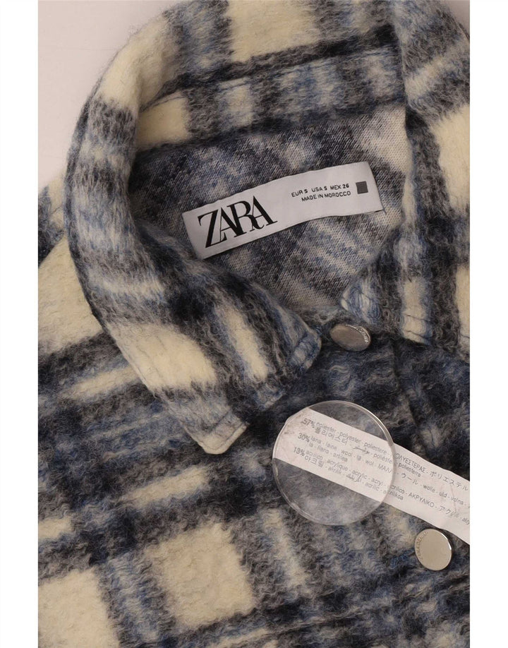 Zara Womens Crop 3/4 Sleeve Oversize Bomber Jacket UK 10 Petit Gris à Carreaux