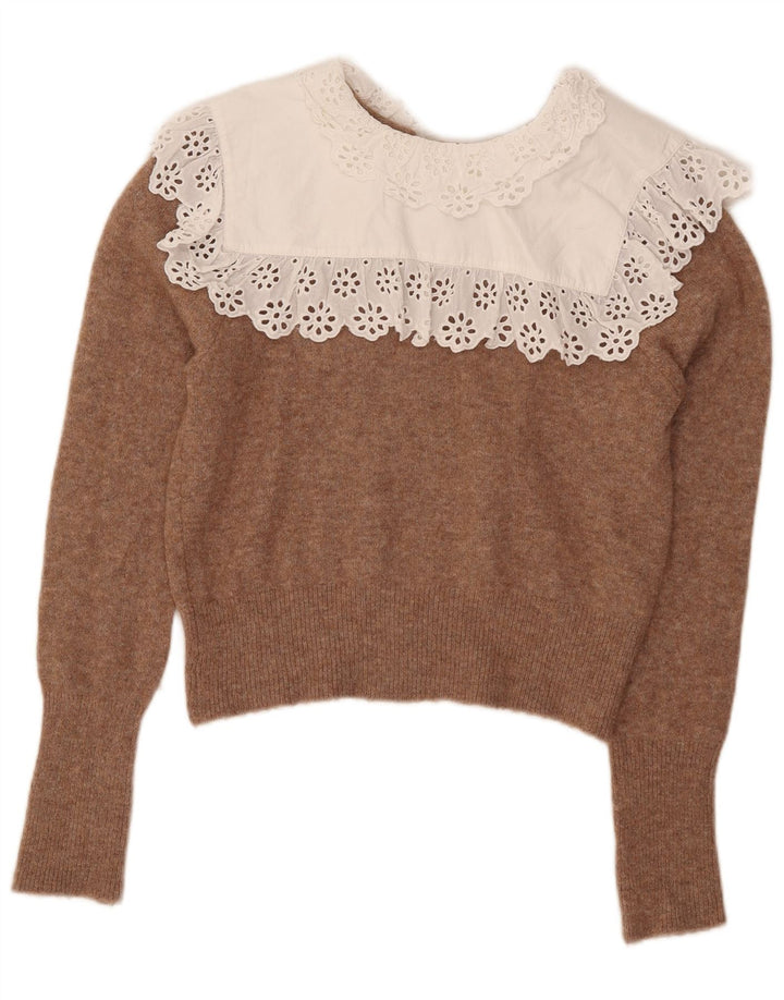 Zara Pull court à col bateau pour femme UK 14 Marron moyen Polyester