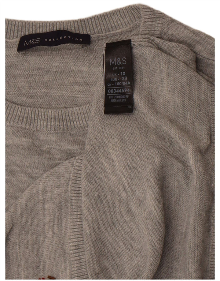 Marks & Spencer Pull court à col rond pour femme UK 10 Petit Gris
