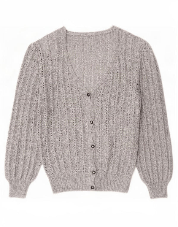 vintage Femme Cardigan Pull UK 16 Grand Gris