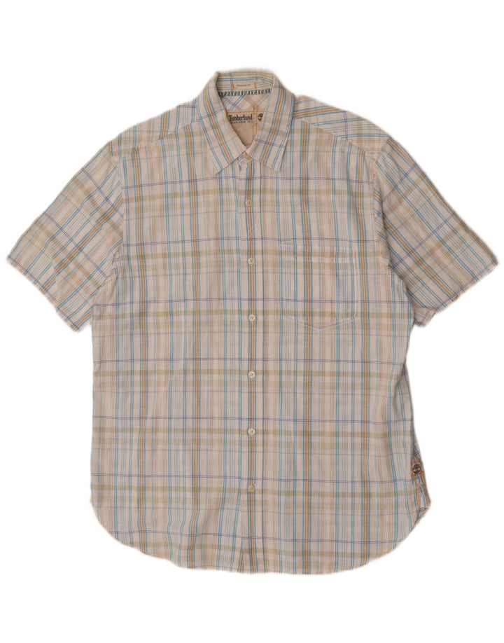 Timberland Chemise à manches courtes pour homme, coupe standard, en coton à carreaux bleu moyen