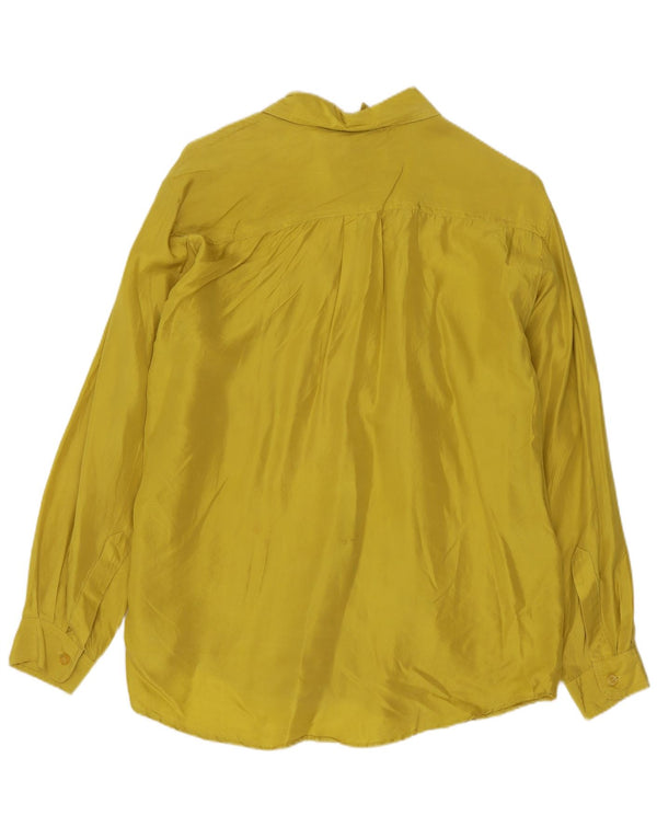 Vintage Womens Oversized Shirt Blouse UK 10 Small Yellow Silk