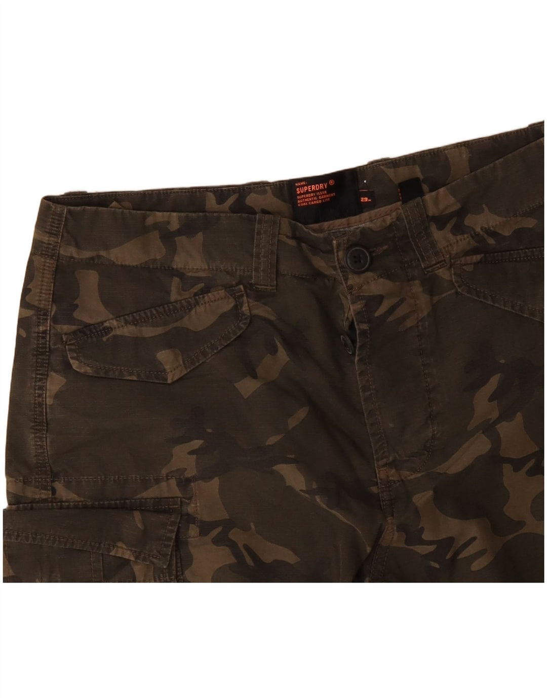 SUPERDRY Short Cargo Homme W29 Petit Kaki Camouflage Coton