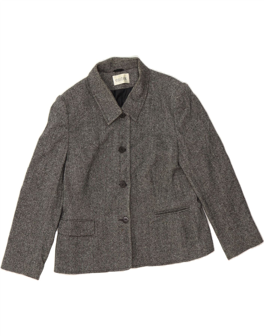 EASTEX Womens 4 Button Blazer Jacket UK 14 Medium Grey Wool Vintage Eastex and Second-Hand Eastex from Messina Hembry 