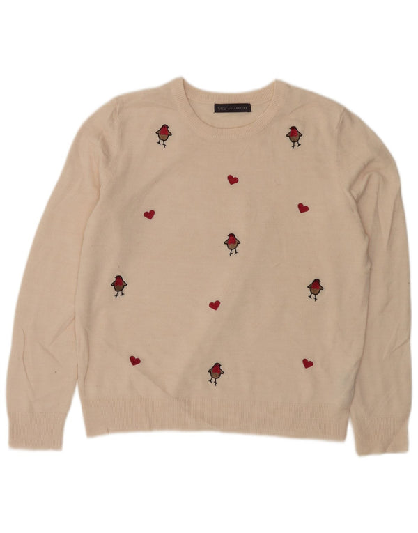 Marks & Spencer Pull à col rond pour femme UK 14 Blanc moyen