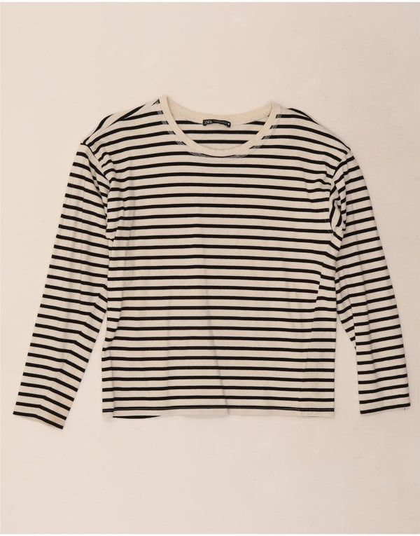 Zara Haut à manches longues pour femme UK 10 Petit coton à fines rayures blanches