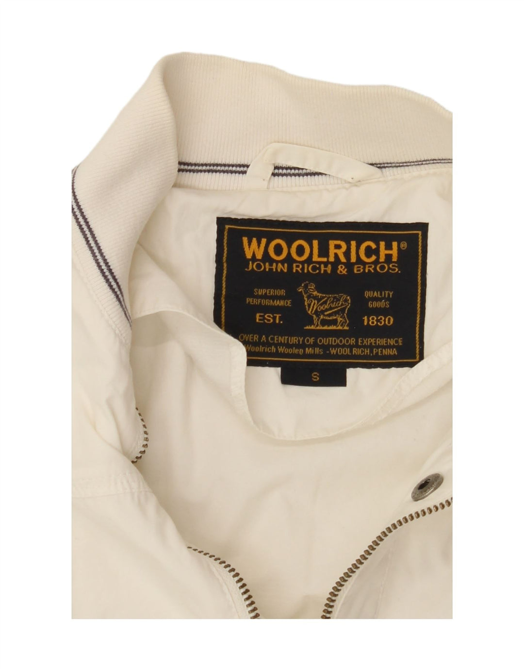 WOOLRICH Mens Bomber Jacket UK 36 Small Off White Cotton Vintage Woolrich and Second-Hand Woolrich from Messina Hembry 