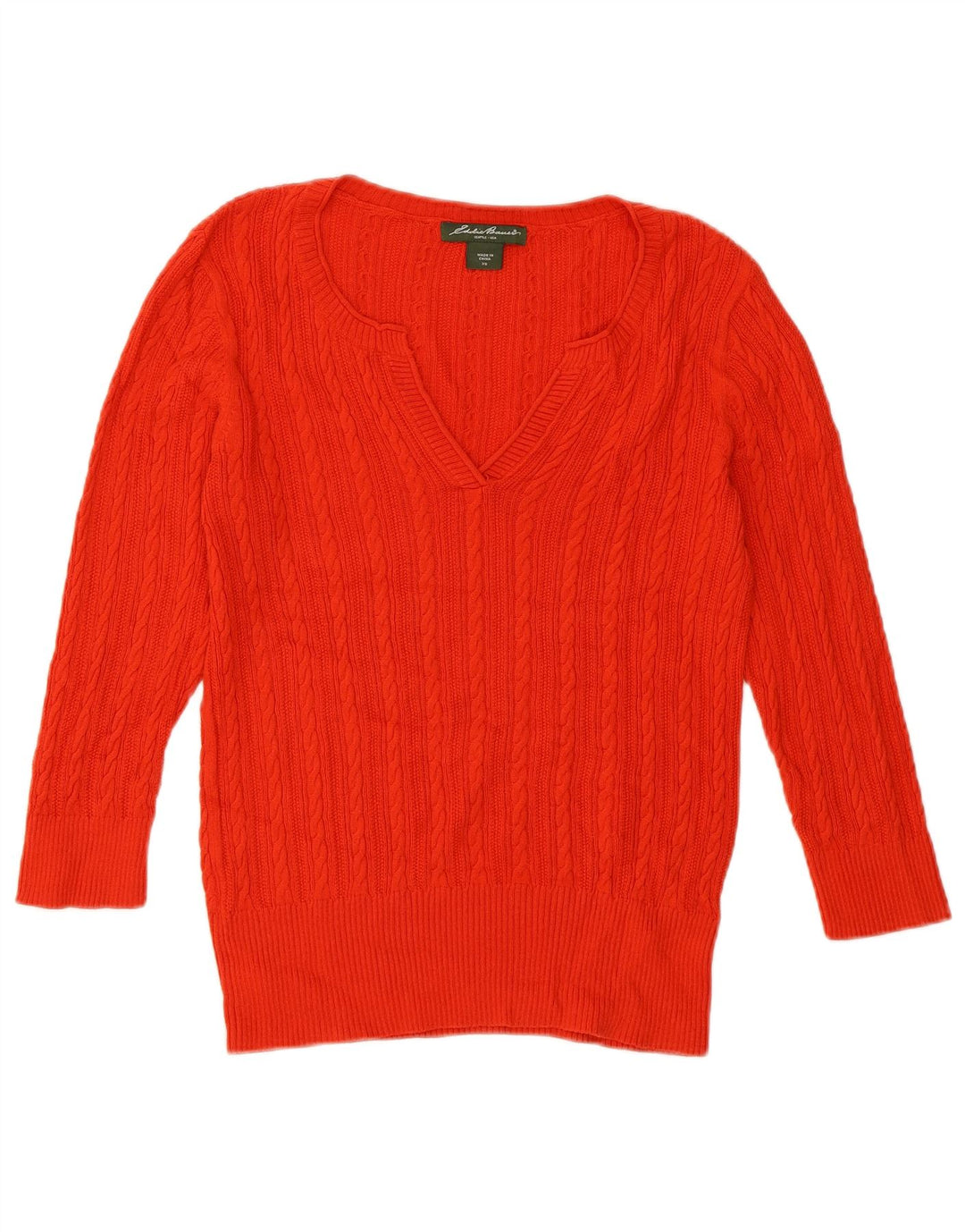 EDDIE BAUER Pull surdimensionné à manches 3/4 et col en V pour femme UK 6 XS Rouge