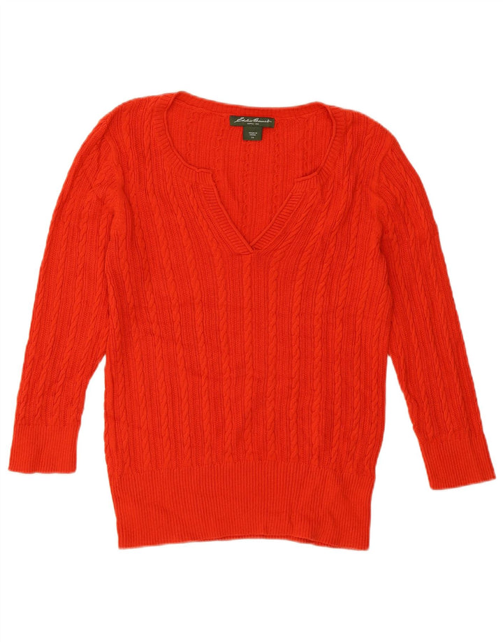 EDDIE BAUER Pull surdimensionné à manches 3/4 et col en V pour femme UK 6 XS Rouge