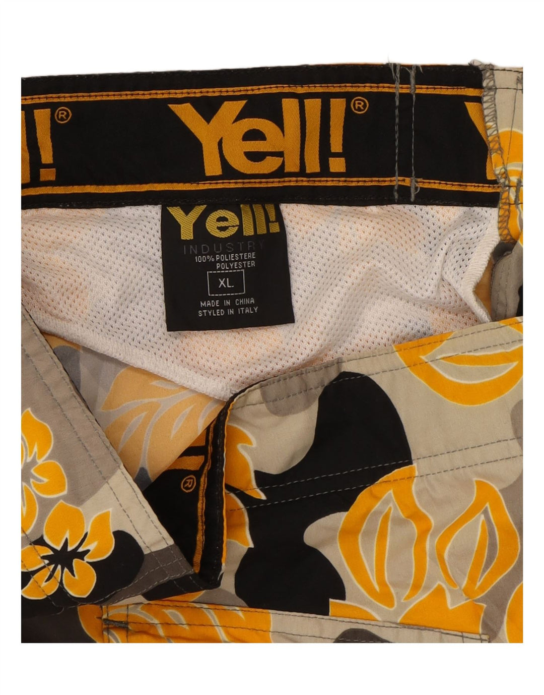 YELL! Mens Swimming Shorts XL Yellow Floral Polyester Vintage Yell! and Second-Hand Yell! from Messina Hembry 