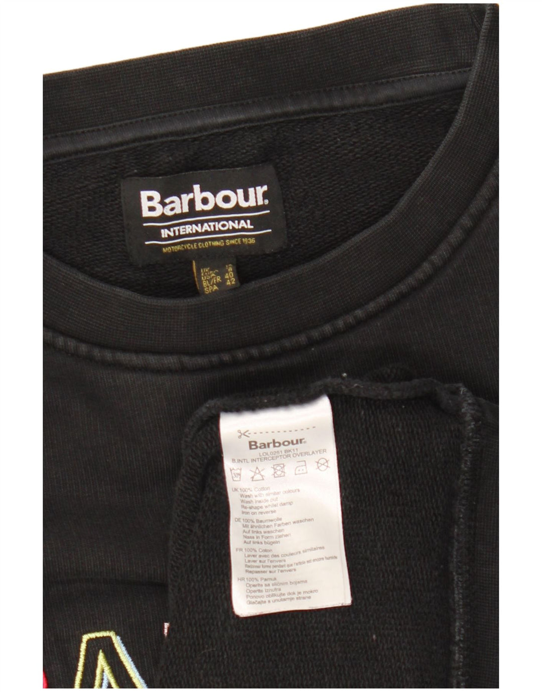 BARBOUR Sweat-shirt graphique pour femme UK 12 en coton noir moyen