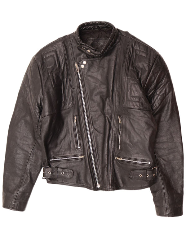 veste de motard en cuir vintage pour hommes UK 44 2XL Noir