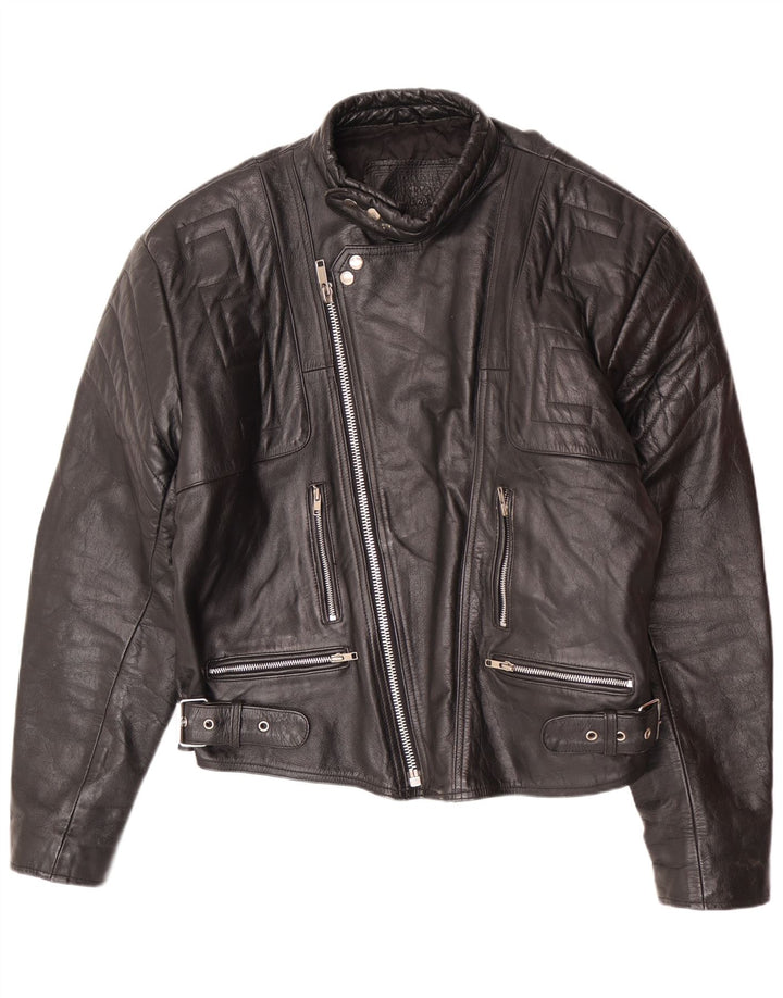 veste de motard en cuir vintage pour hommes UK 44 2XL Noir