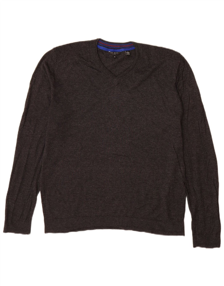 Ted Baker Pull col V pour homme Taille 5 XL Gris Laine