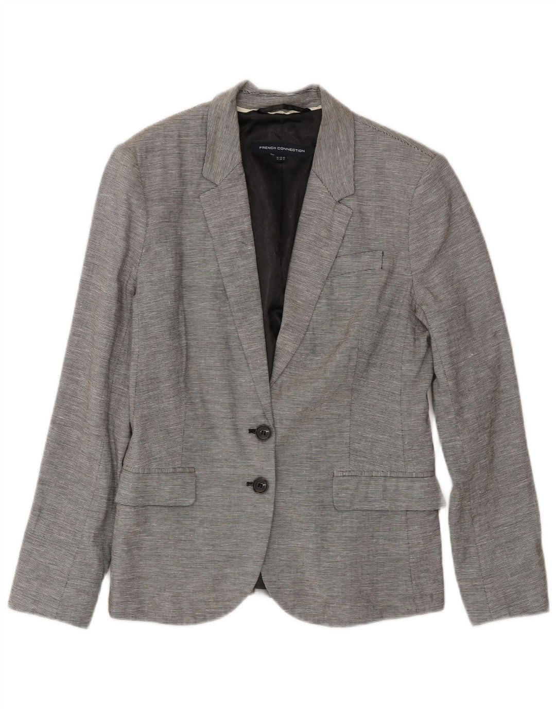 French Connection Veste blazer à 2 boutons pour femme UK 12 Gris moyen à fines rayures