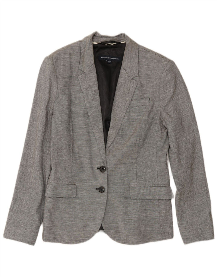 French Connection Veste blazer à 2 boutons pour femme UK 12 Gris moyen à fines rayures