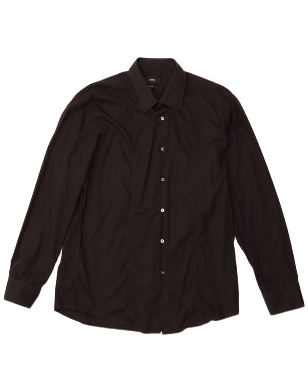 HUGO BOSS Chemise Slim Fit Homme Taille 44 17 1/2 XL Coton Noir