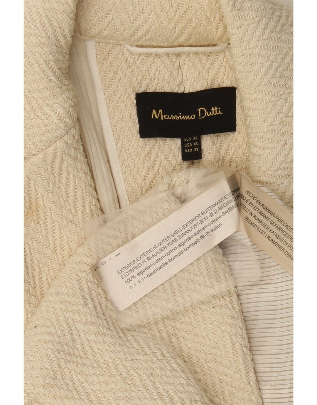 Massimo Dutti Pardessus ouvert à manches 3/4 pour femme UK 6 XS Blanc cassé à chevrons