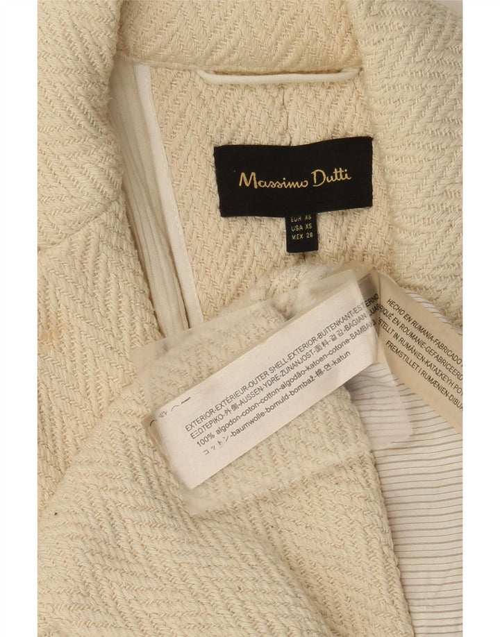 Massimo Dutti Pardessus ouvert à manches 3/4 pour femme UK 6 XS Blanc cassé à chevrons
