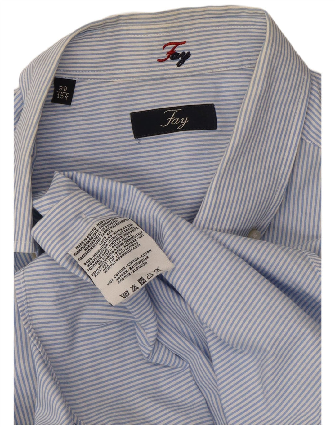 Fay Chemise Homme Taille 39 15 1/2 Coton Rayé Bleu Moyen