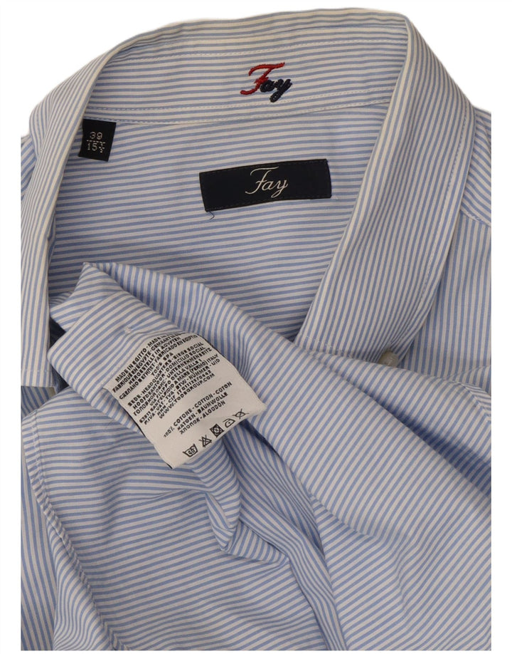 Fay Chemise Homme Taille 39 15 1/2 Coton Rayé Bleu Moyen