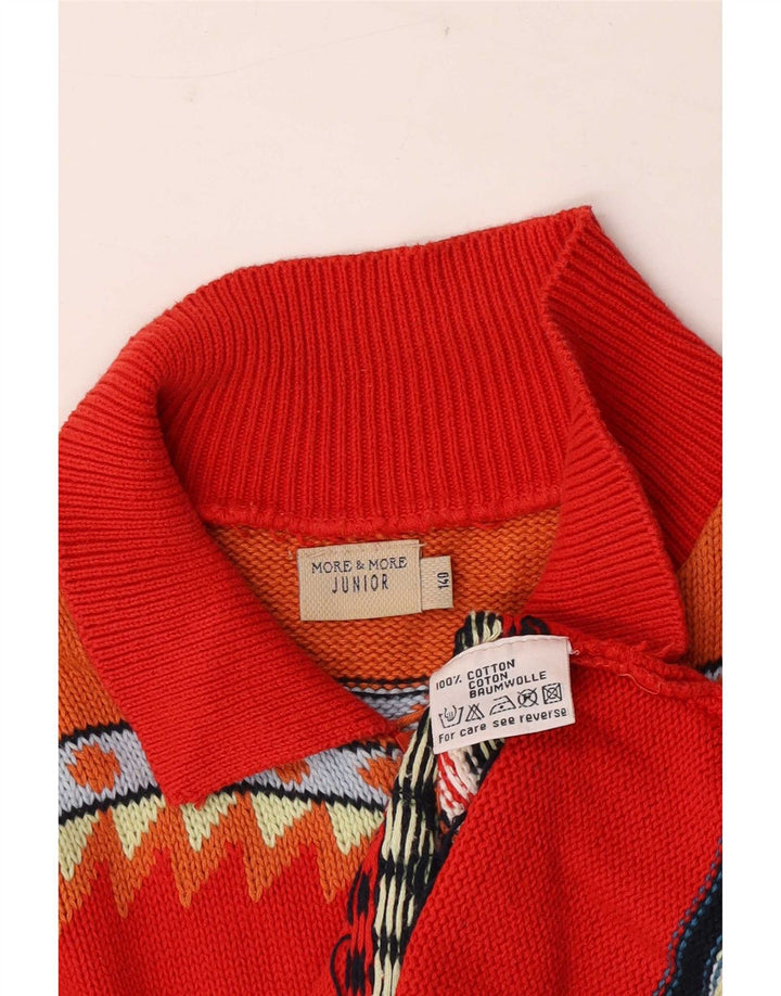 MORE & Garçon Cardigan Pull 9-10 ans Rouge Géométrique Coton