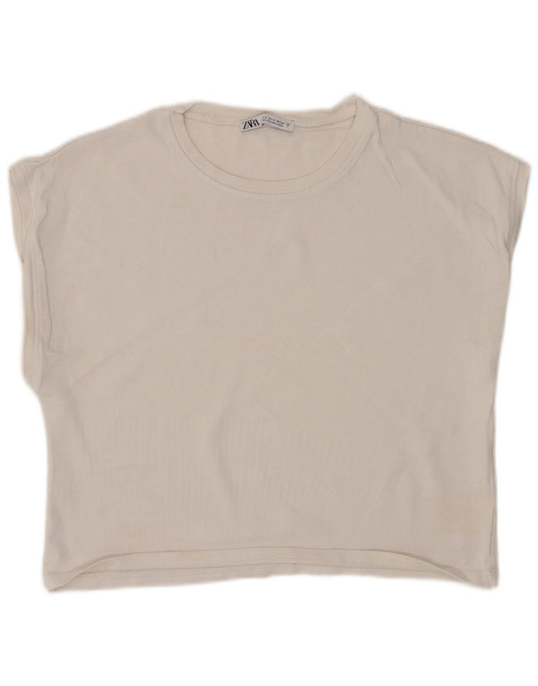 Zara Womens Crop T-Shirt Top UK 10 Petit Coton Blanc