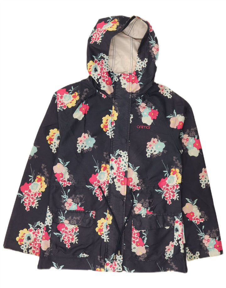 Animal Veste de pluie à capuche pour femme UK 8 Petit Bleu Marine Floral Polyester