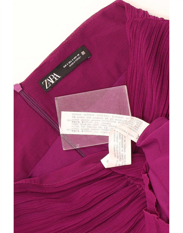 Zara Femme Jupe Midi Taille Haute Petit W26 Violet Polyester