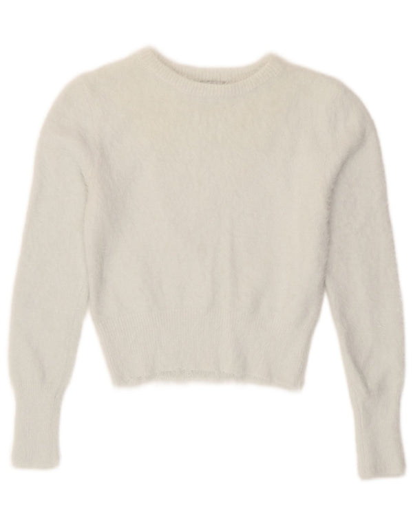 Zara Pull court à col bateau pour femme UK 12 en nylon blanc moyen