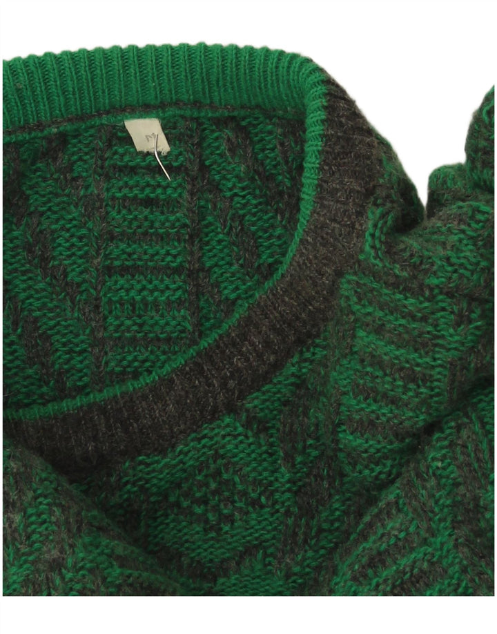 vintage Mens Crew Neck Jumper Pull Moyen Vert Géométrique