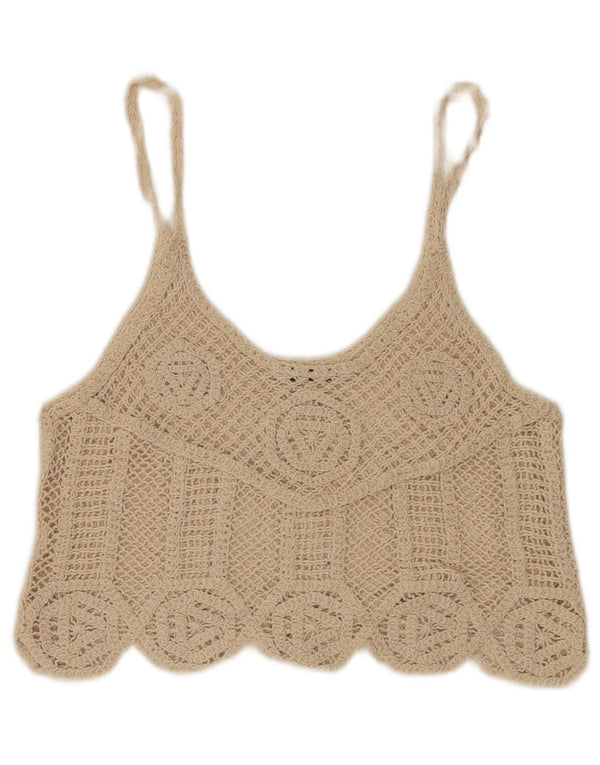 Zara Womens Crop Crochet Cami Top UK 12 Beige Moyen