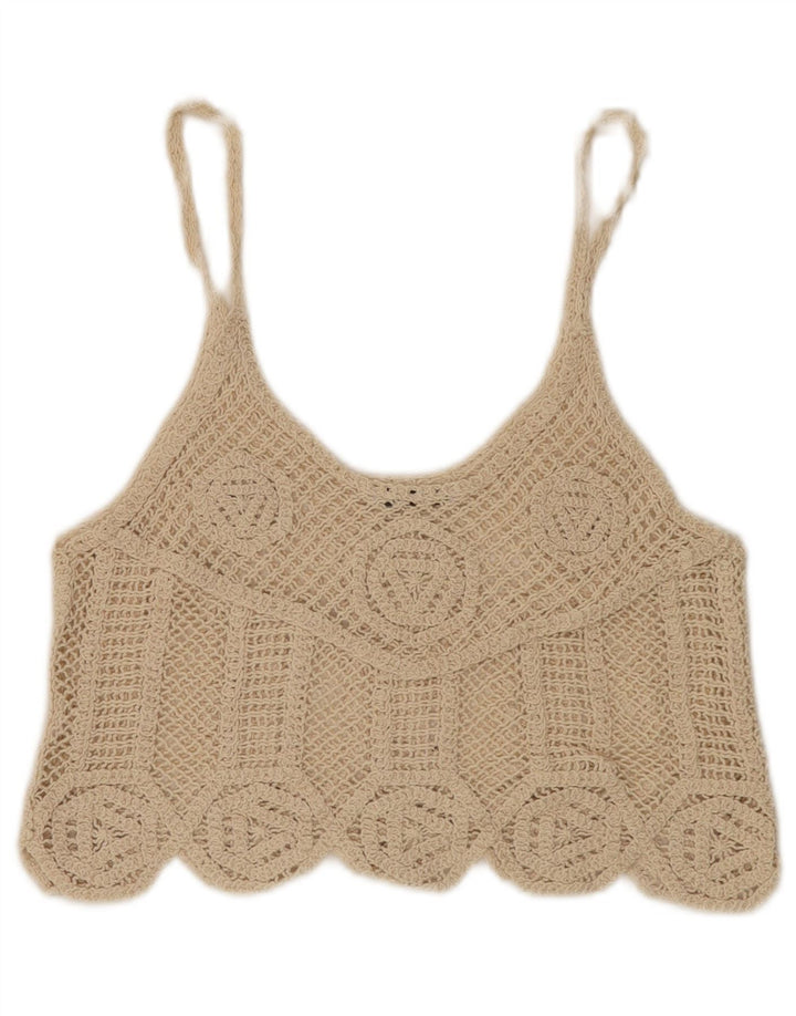 Zara Womens Crop Crochet Cami Top UK 12 Beige Moyen