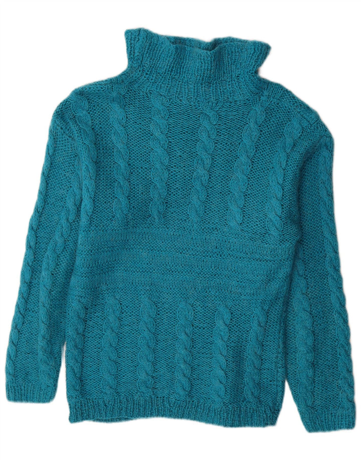 vintage Femmes Turtle Neck Jumper Pull UK 16 Grand Bleu