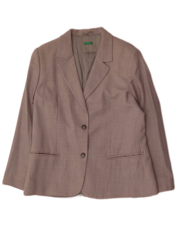 Benetton Veste Blazer 2 Boutons Femme IT 48 XL Laine Grise